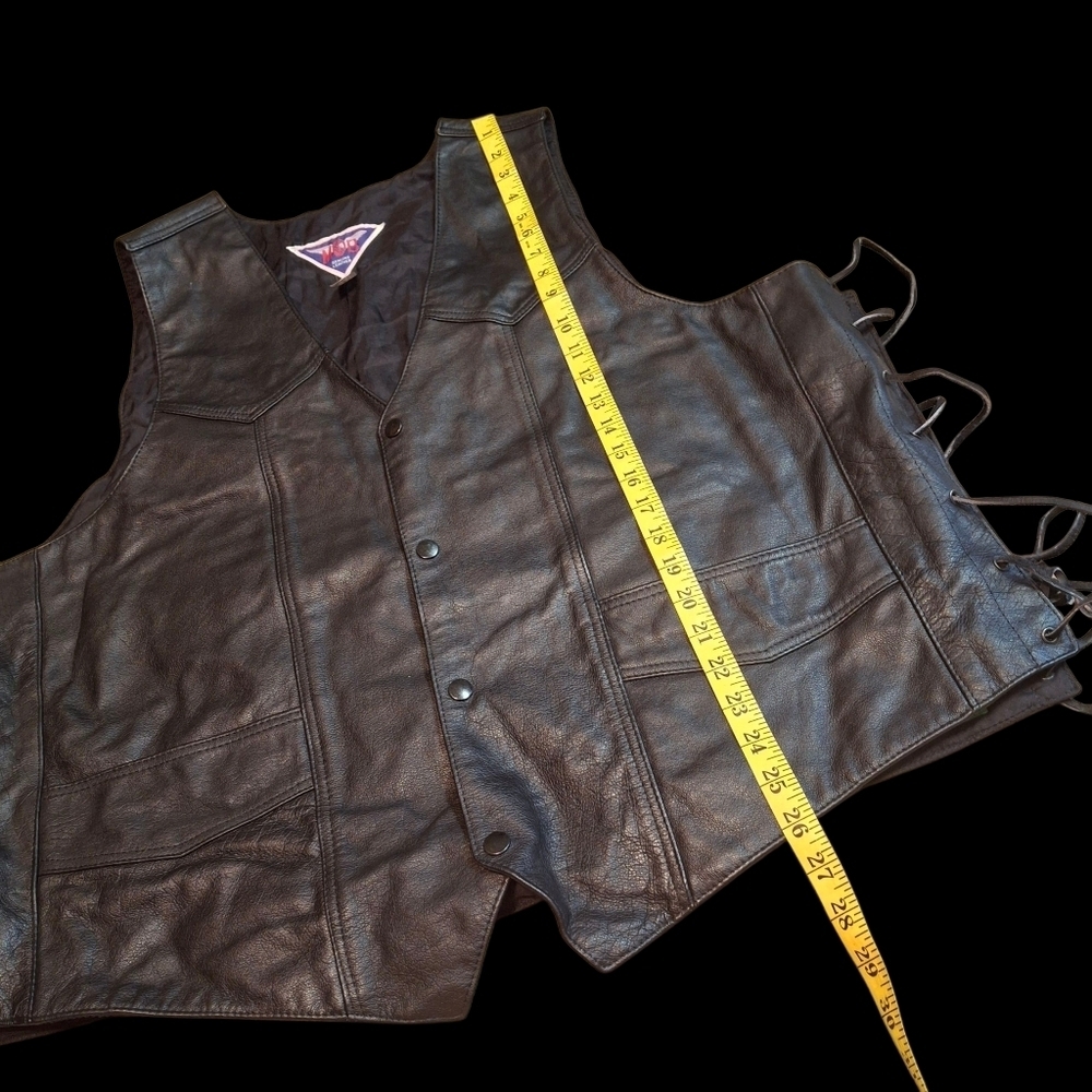 MOB Leather Side Lace Black Motorcycle Vest Men Size 4XL - Picture 15 of 16